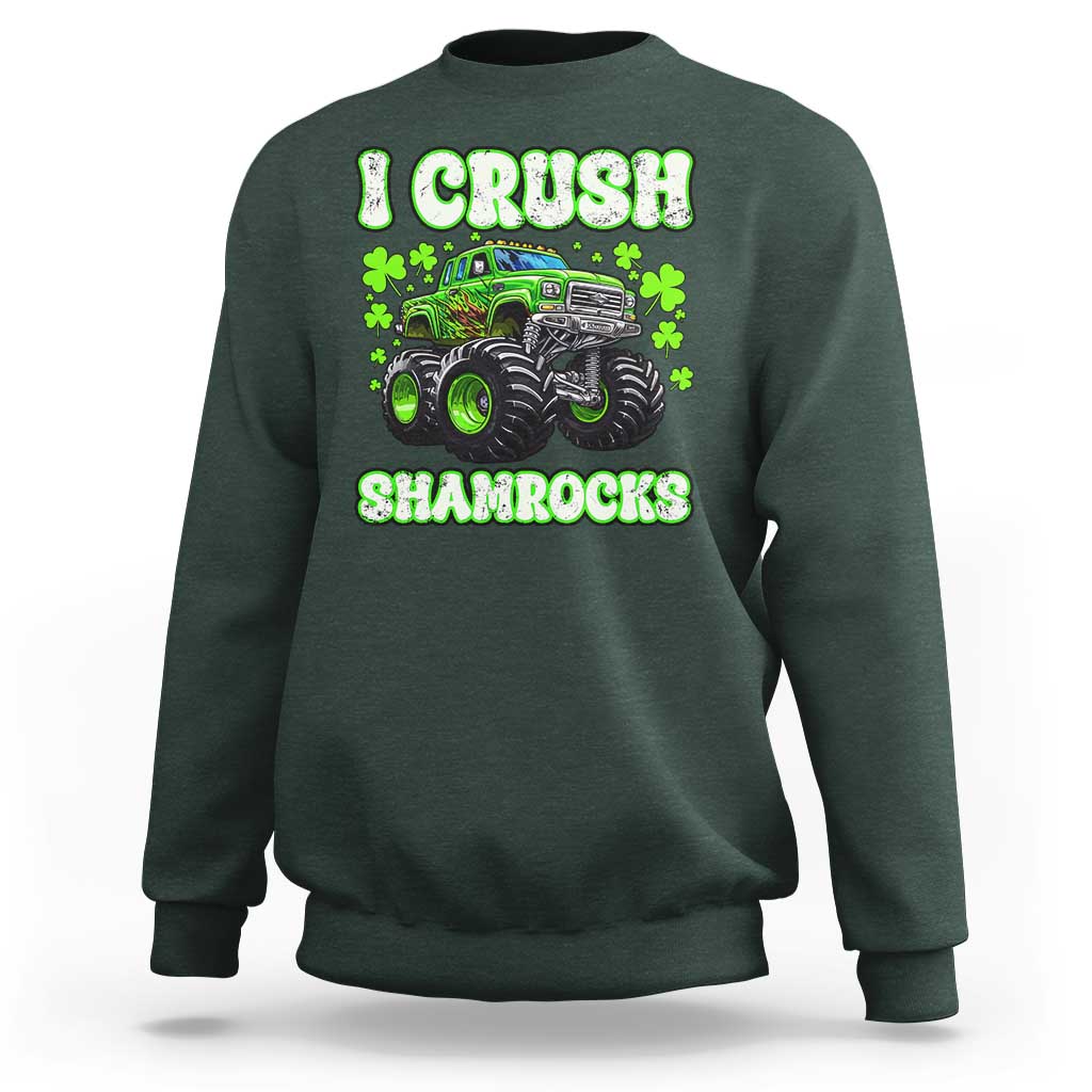 Funny St Patricks Day Monster Truck Sweatshirt I Crush Shamrocks Retro