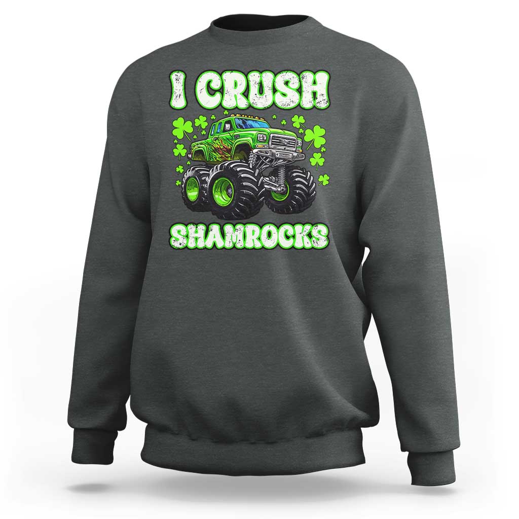 Funny St Patricks Day Monster Truck Sweatshirt I Crush Shamrocks Retro