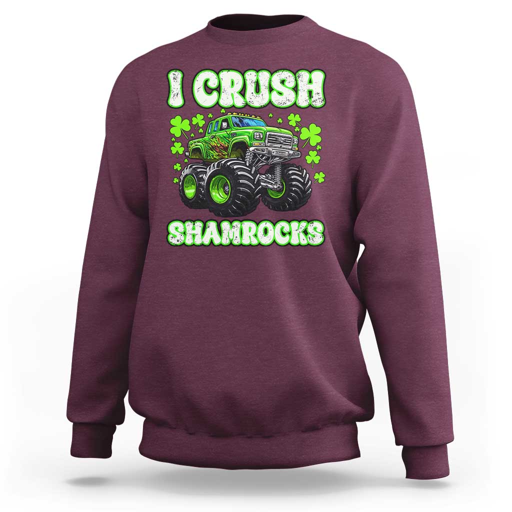 Funny St Patricks Day Monster Truck Sweatshirt I Crush Shamrocks Retro