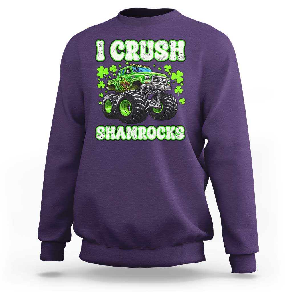 Funny St Patricks Day Monster Truck Sweatshirt I Crush Shamrocks Retro