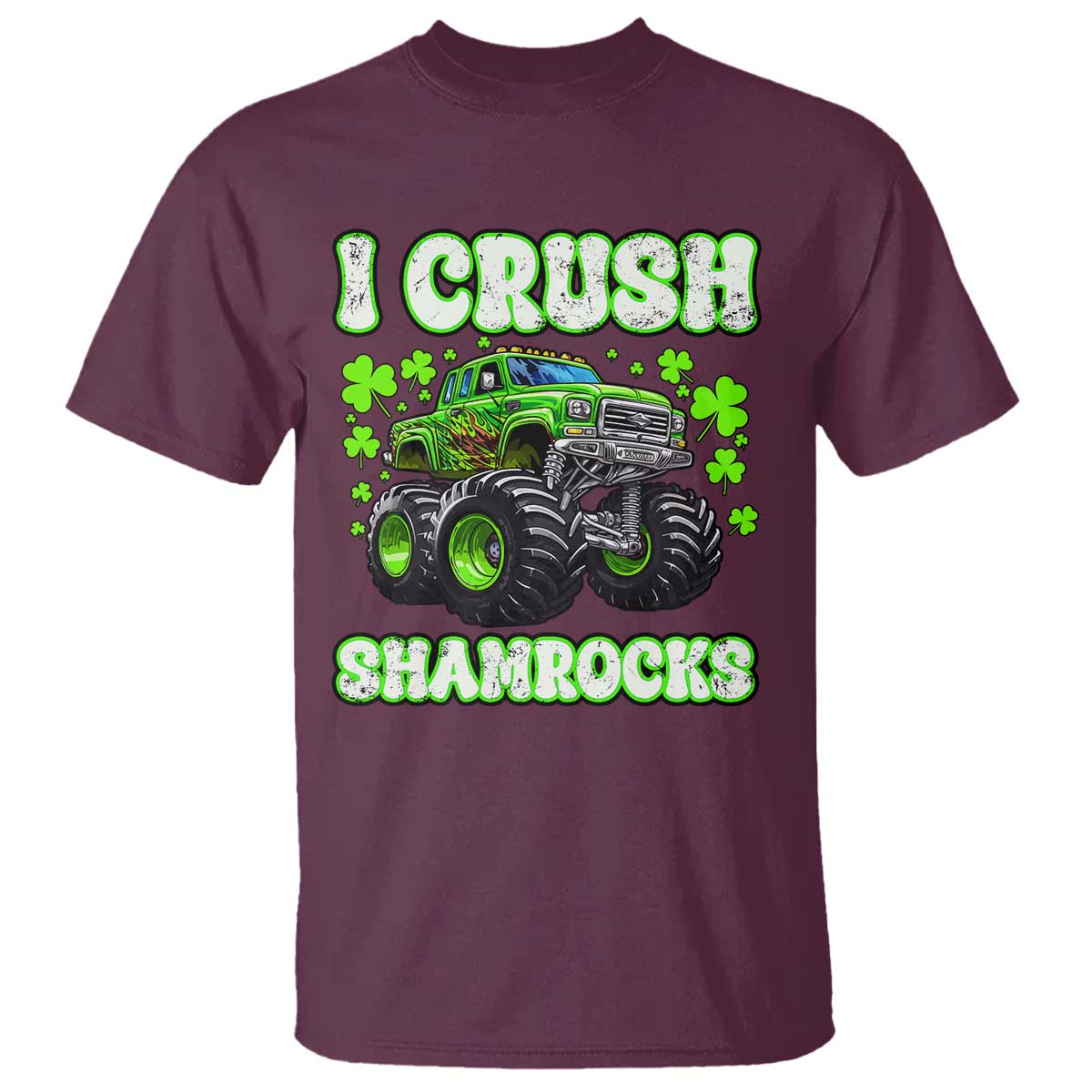 Funny St Patricks Day Monster Truck T Shirt I Crush Shamrocks Retro