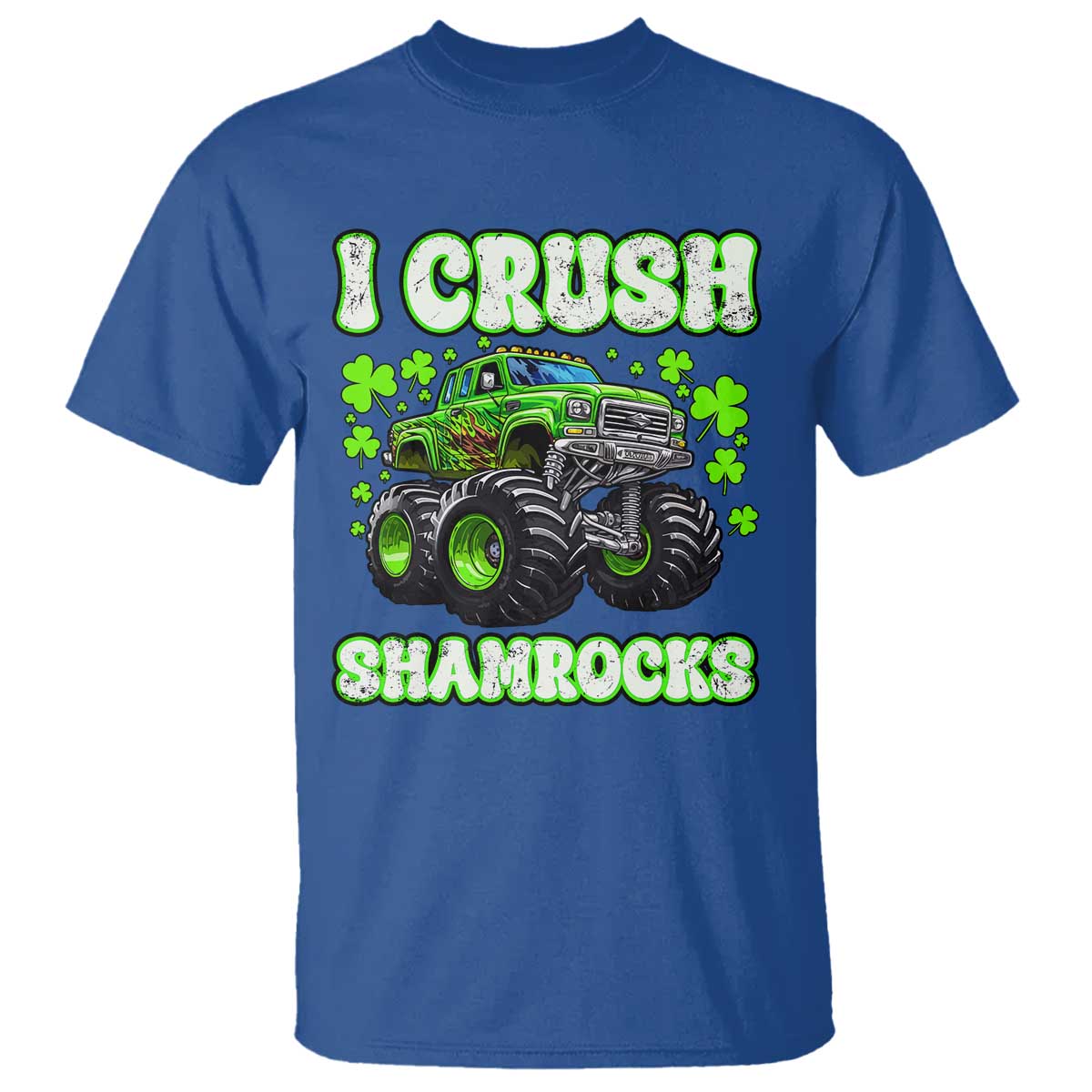 Funny St Patricks Day Monster Truck T Shirt I Crush Shamrocks Retro