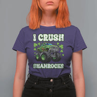 Funny St Patricks Day Monster Truck T Shirt For Women I Crush Shamrocks Retro