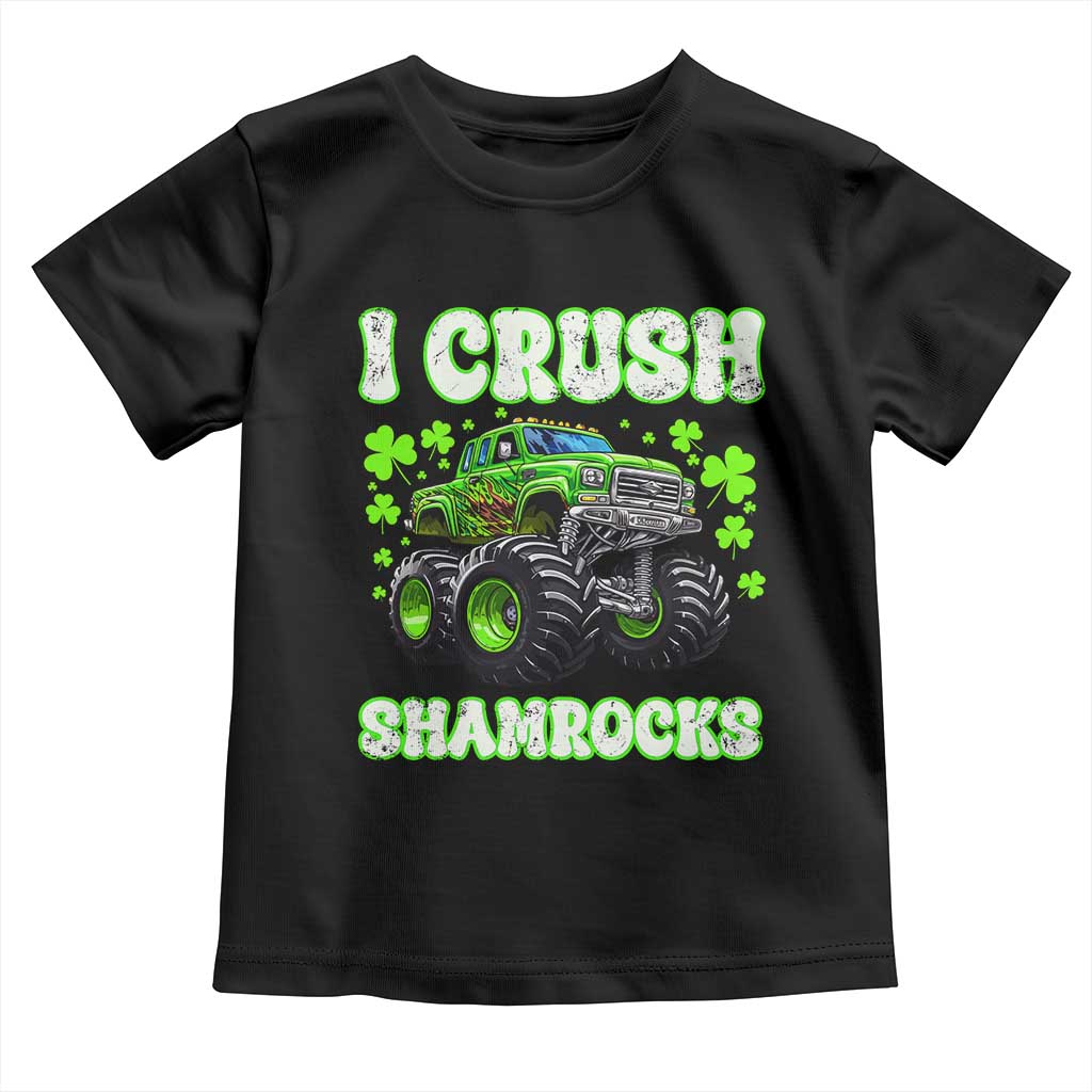 Funny St Patricks Day Monster Truck Toddler T Shirt I Crush Shamrocks Retro