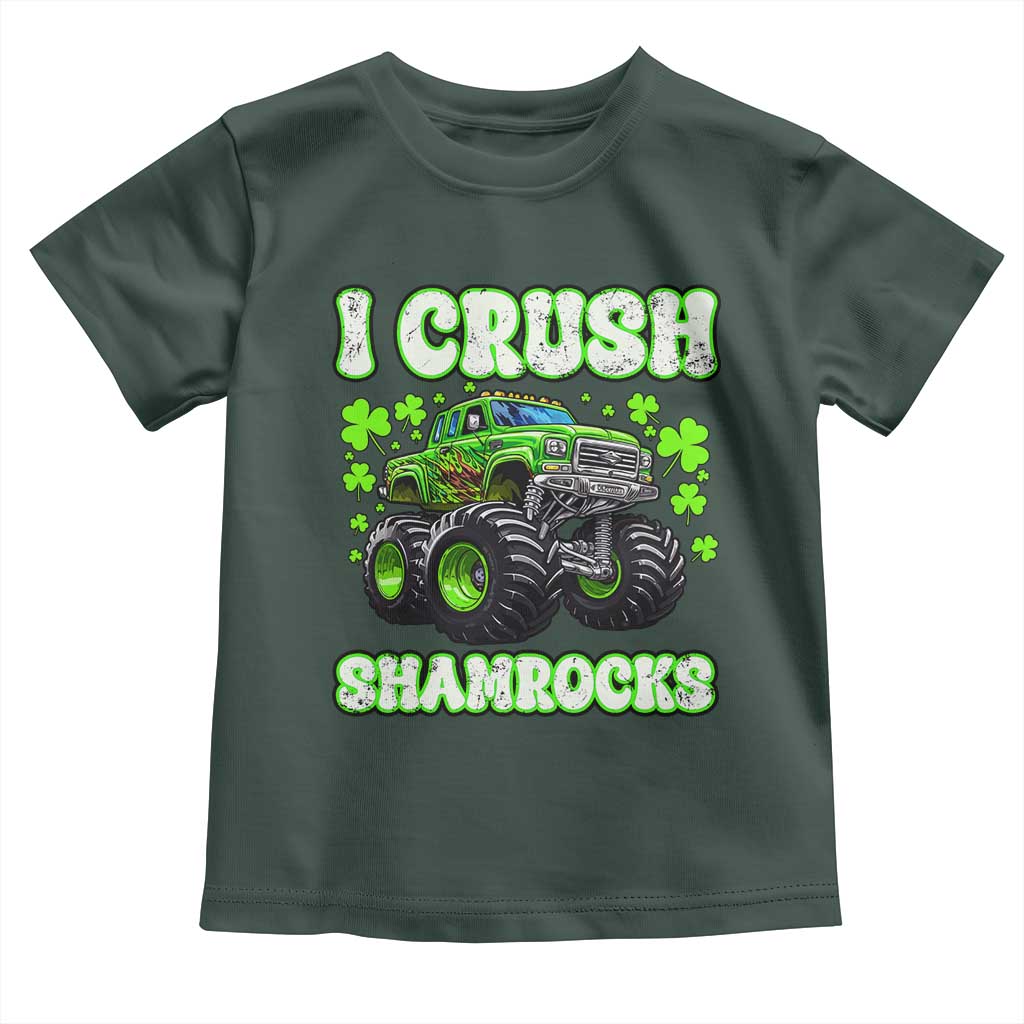 Funny St Patricks Day Monster Truck Toddler T Shirt I Crush Shamrocks Retro