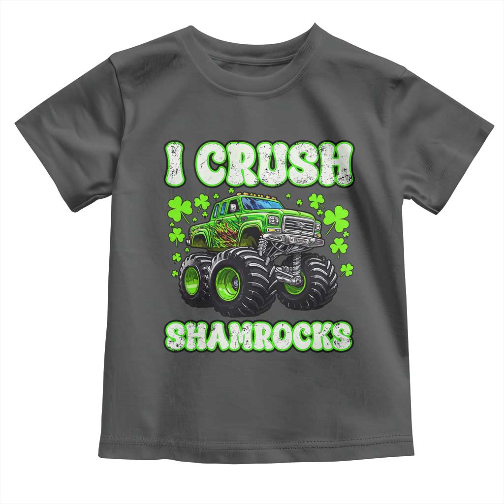 Funny St Patricks Day Monster Truck Toddler T Shirt I Crush Shamrocks Retro