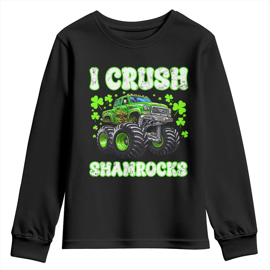 Funny St Patricks Day Monster Truck Youth Sweatshirt I Crush Shamrocks Retro