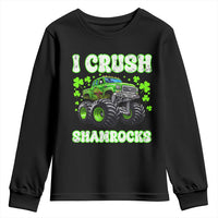 Funny St Patricks Day Monster Truck Youth Sweatshirt I Crush Shamrocks Retro