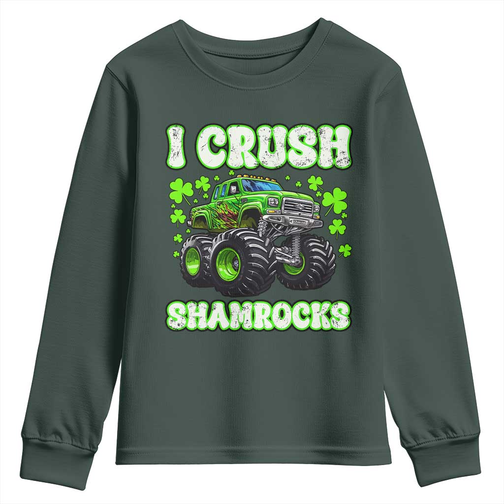 Funny St Patricks Day Monster Truck Youth Sweatshirt I Crush Shamrocks Retro