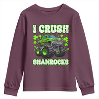 Funny St Patricks Day Monster Truck Youth Sweatshirt I Crush Shamrocks Retro