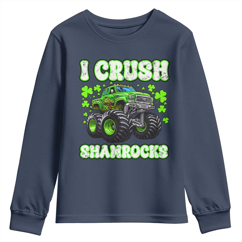 Funny St Patricks Day Monster Truck Youth Sweatshirt I Crush Shamrocks Retro