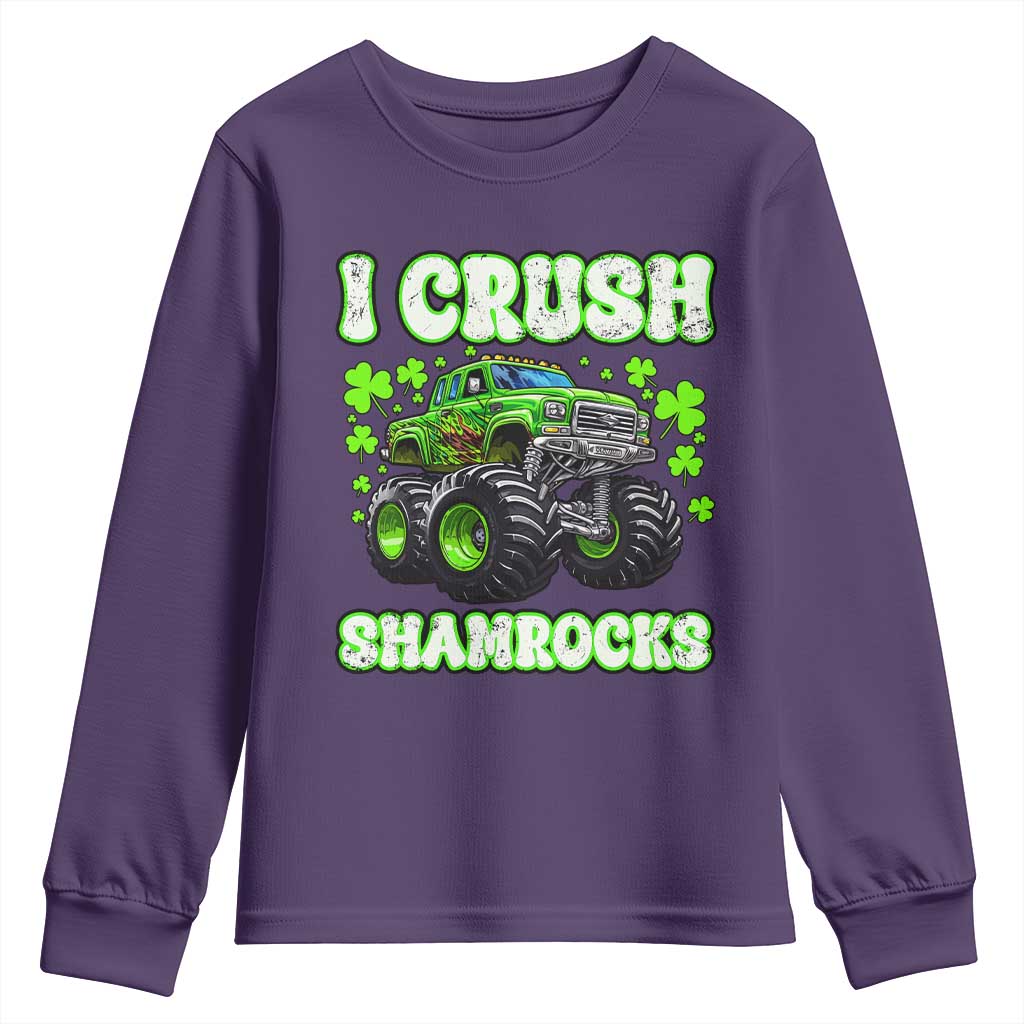 Funny St Patricks Day Monster Truck Youth Sweatshirt I Crush Shamrocks Retro