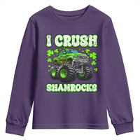 Funny St Patricks Day Monster Truck Youth Sweatshirt I Crush Shamrocks Retro
