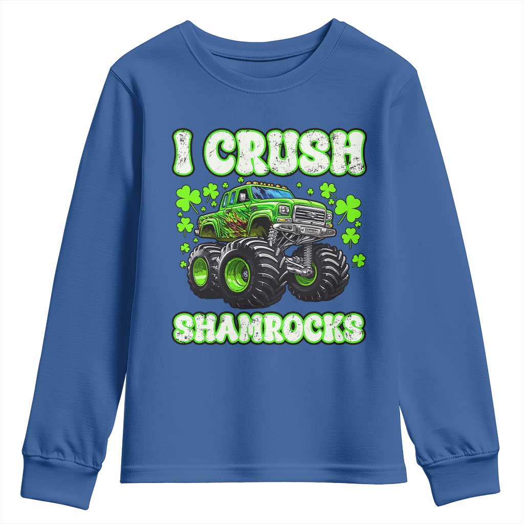 Funny St Patricks Day Monster Truck Youth Sweatshirt I Crush Shamrocks Retro