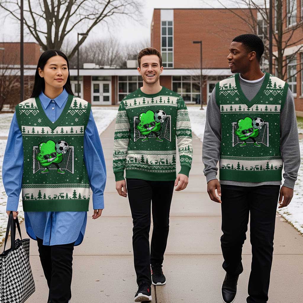 Funny Soccer Shamrock V-Neck Knit Sweater Vest Dabbing Player St. Patrick's Day - Wonder Print Shop