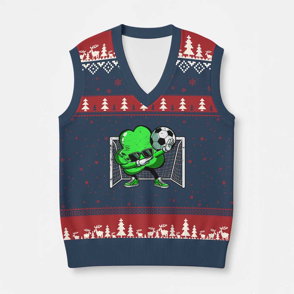 Funny Soccer Shamrock V-Neck Knit Sweater Vest Dabbing Player St. Patrick's Day - Wonder Print Shop