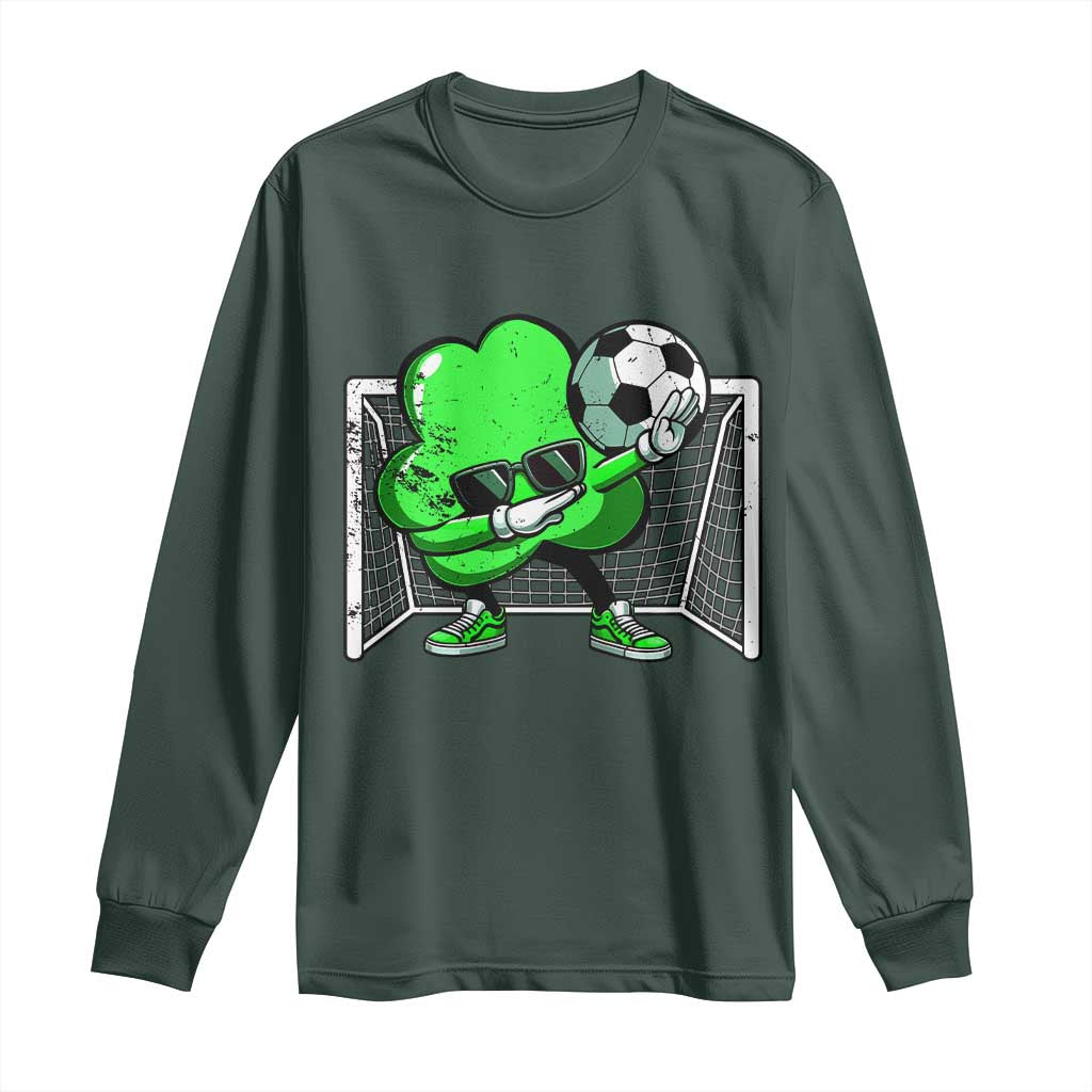 Funny Soccer Shamrock Long Sleeve Shirt Dabbing Player St. Patrick's Day