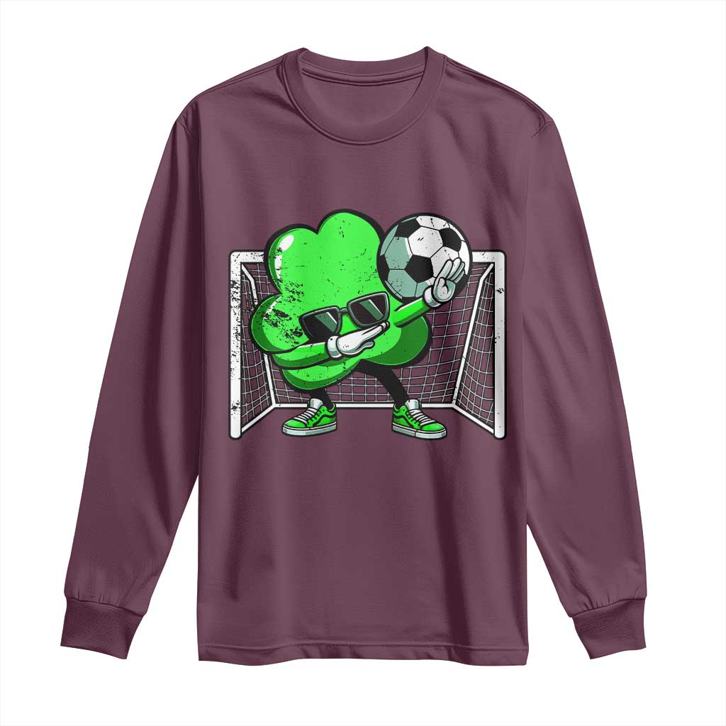 Funny Soccer Shamrock Long Sleeve Shirt Dabbing Player St. Patrick's Day