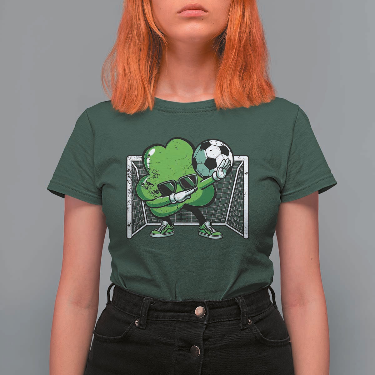 Funny Soccer Shamrock T Shirt For Women Dabbing Player St. Patrick's Day