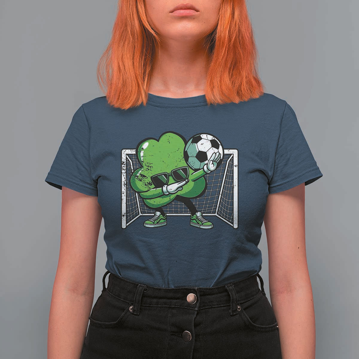 Funny Soccer Shamrock T Shirt For Women Dabbing Player St. Patrick's Day