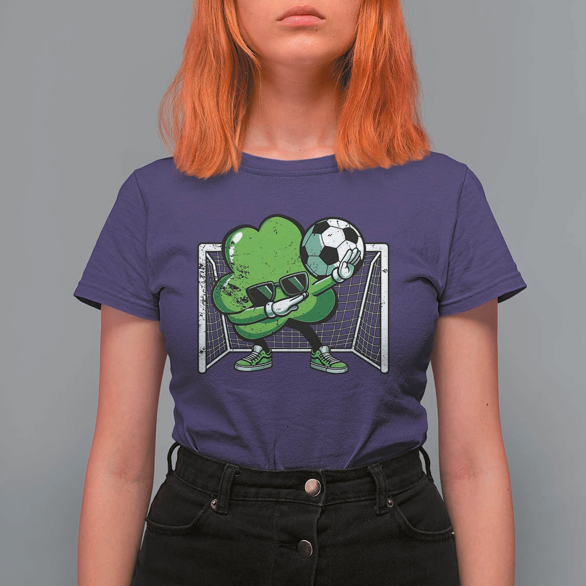 Funny Soccer Shamrock T Shirt For Women Dabbing Player St. Patrick's Day