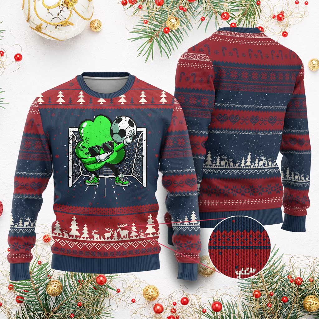 Funny Soccer Shamrock Knitted Sweatshirt Dabbing Player St. Patrick's Day