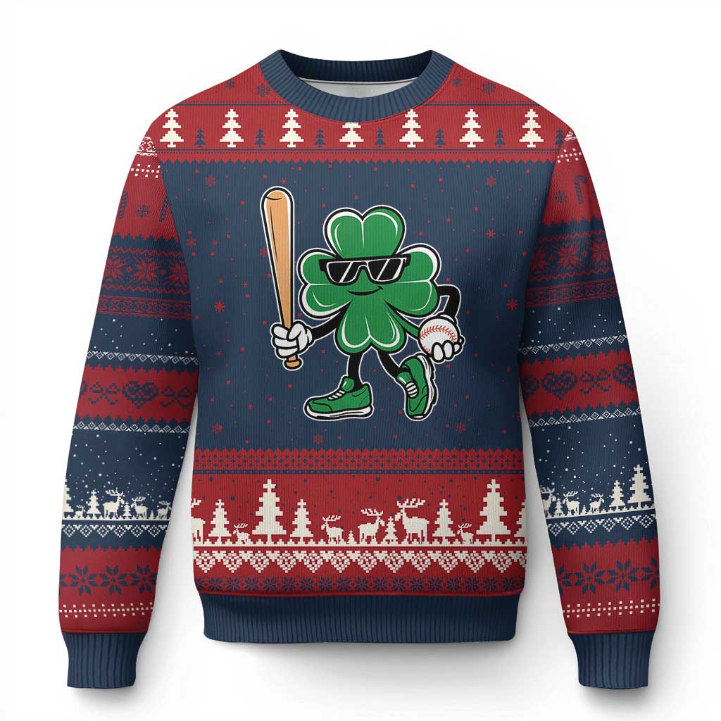 Lucky Baseball Shamrock Ugly Christmas Sweater St Patrick's Day T-Ball Sport Lover Gift - Wonder Print Shop
