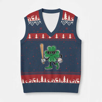 Lucky Baseball Shamrock V-Neck Knit Sweater Vest St Patrick's Day T-Ball Sport Lover Gift - Wonder Print Shop