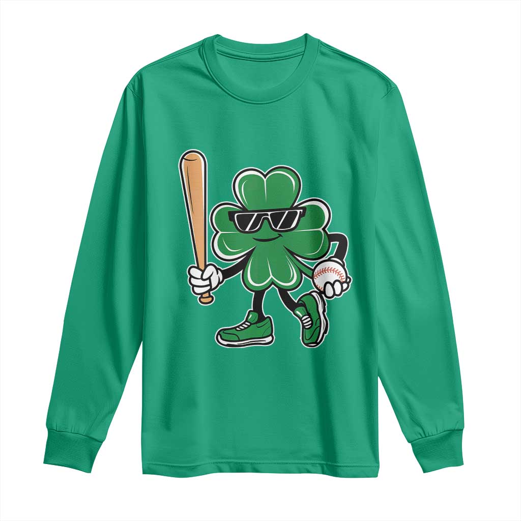 Lucky Baseball Shamrock Long Sleeve Shirt St Patrick's Day T-Ball Sport Lover Gift