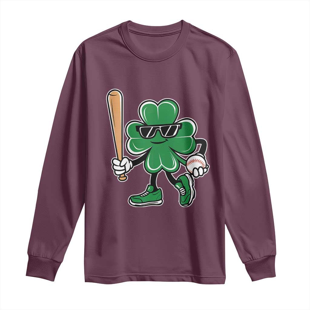 Lucky Baseball Shamrock Long Sleeve Shirt St Patrick's Day T-Ball Sport Lover Gift