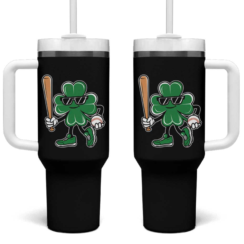 Lucky Baseball Shamrock Tumbler With Handle St Patrick's Day T-Ball Sport Lover Gift