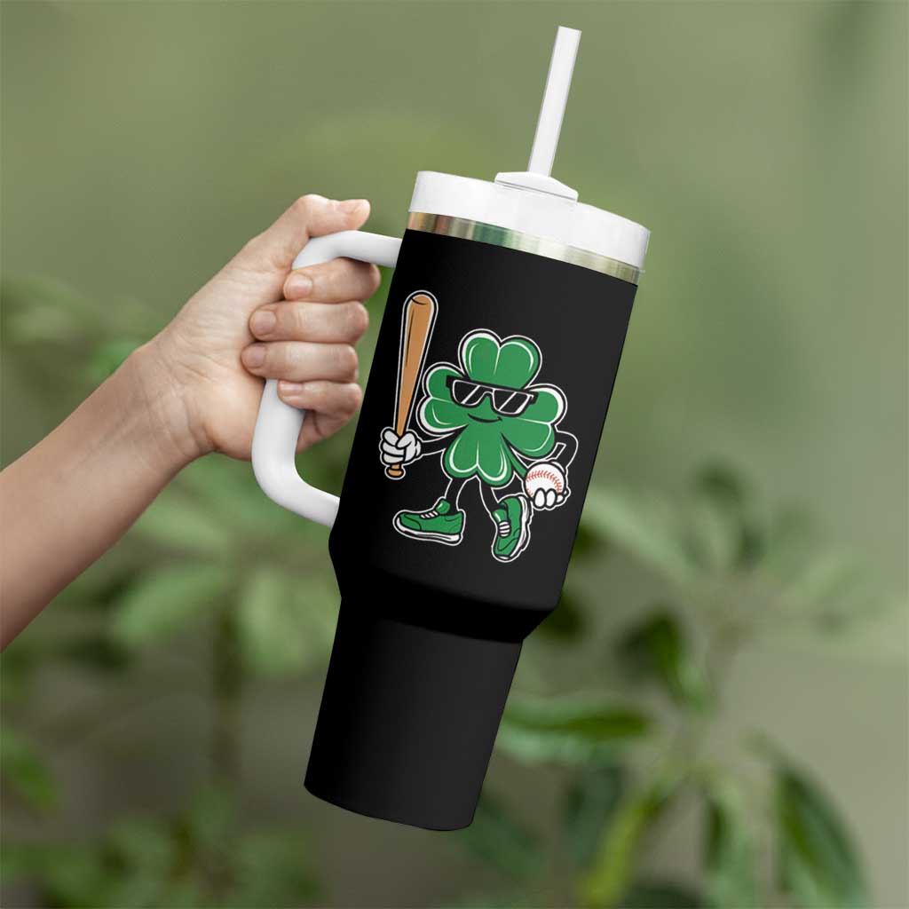 Lucky Baseball Shamrock Tumbler With Handle St Patrick's Day T-Ball Sport Lover Gift