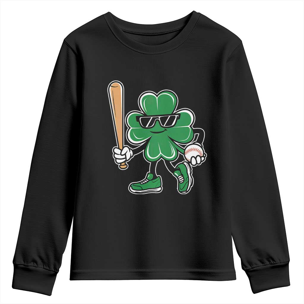 Lucky Baseball Shamrock Youth Sweatshirt St Patrick's Day T-Ball Sport Lover Gift