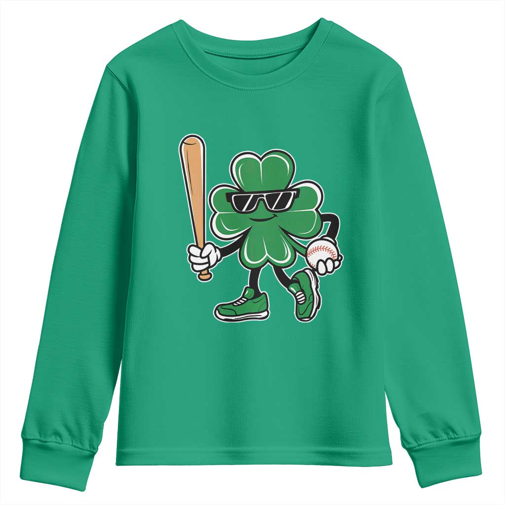 Lucky Baseball Shamrock Youth Sweatshirt St Patrick's Day T-Ball Sport Lover Gift