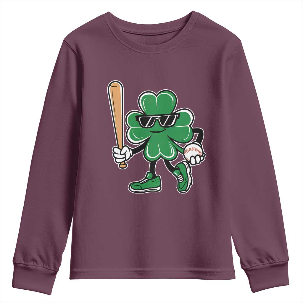 Lucky Baseball Shamrock Youth Sweatshirt St Patrick's Day T-Ball Sport Lover Gift