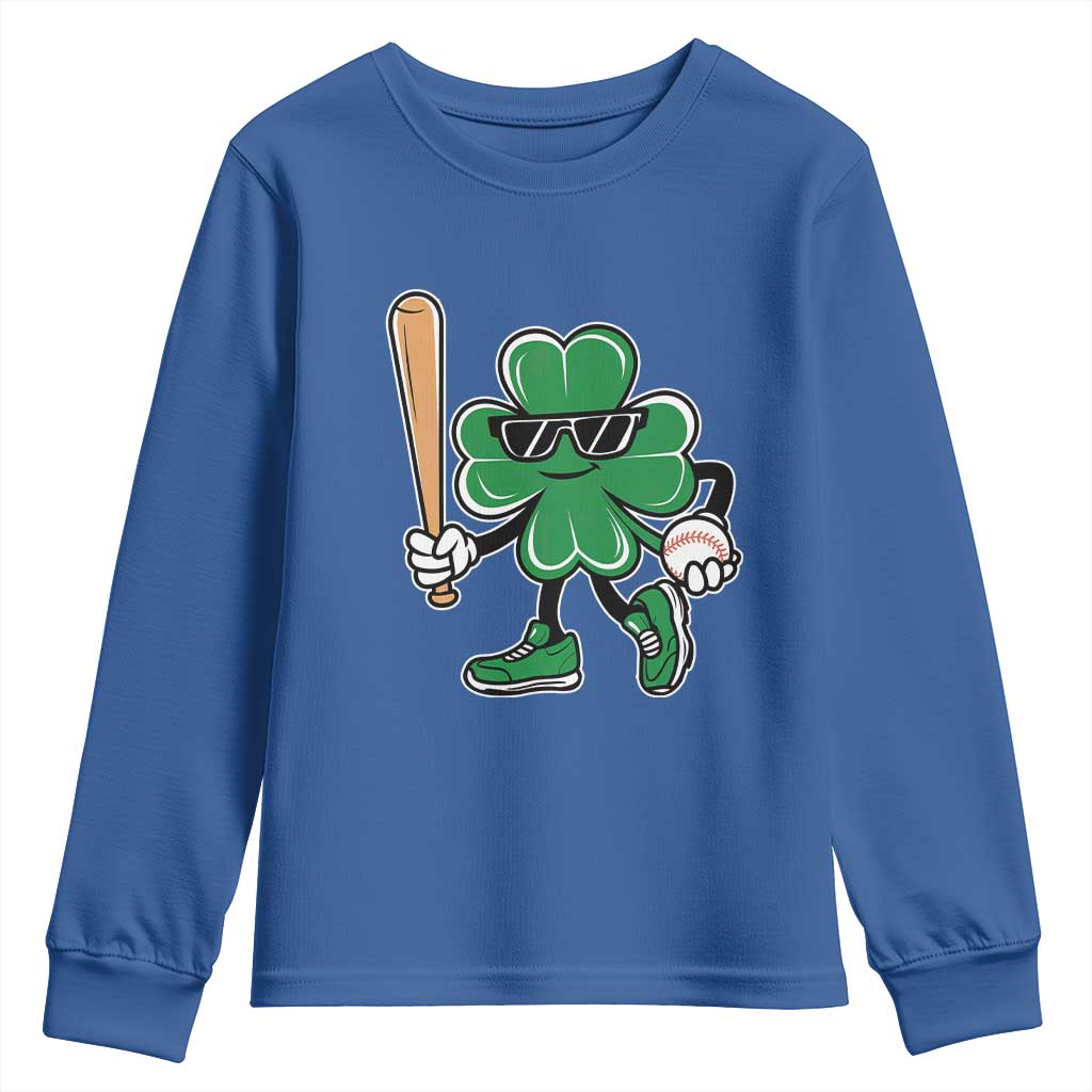 Lucky Baseball Shamrock Youth Sweatshirt St Patrick's Day T-Ball Sport Lover Gift