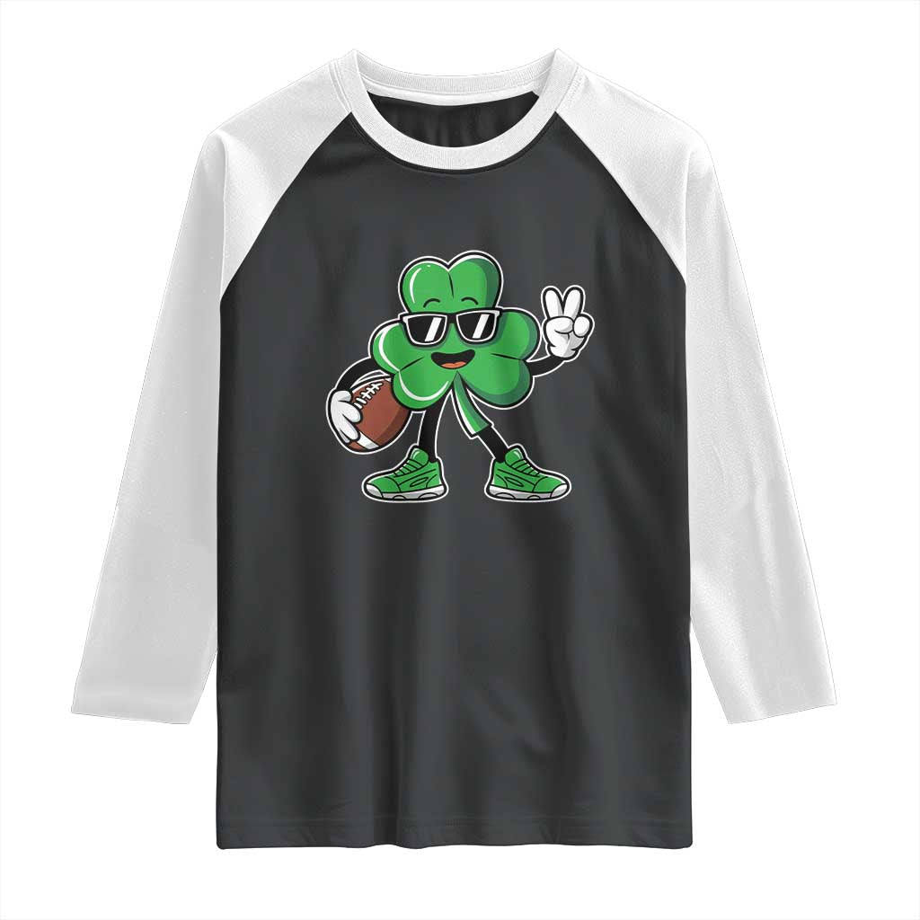 St Patrick's Day Lucky Shamrock Football Raglan Shirt Sport Lover Gift