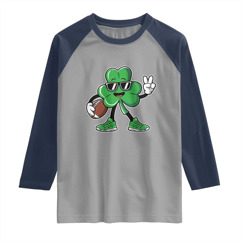 St Patrick's Day Lucky Shamrock Football Raglan Shirt Sport Lover Gift