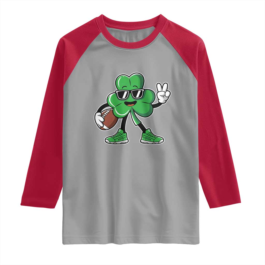 St Patrick's Day Lucky Shamrock Football Raglan Shirt Sport Lover Gift