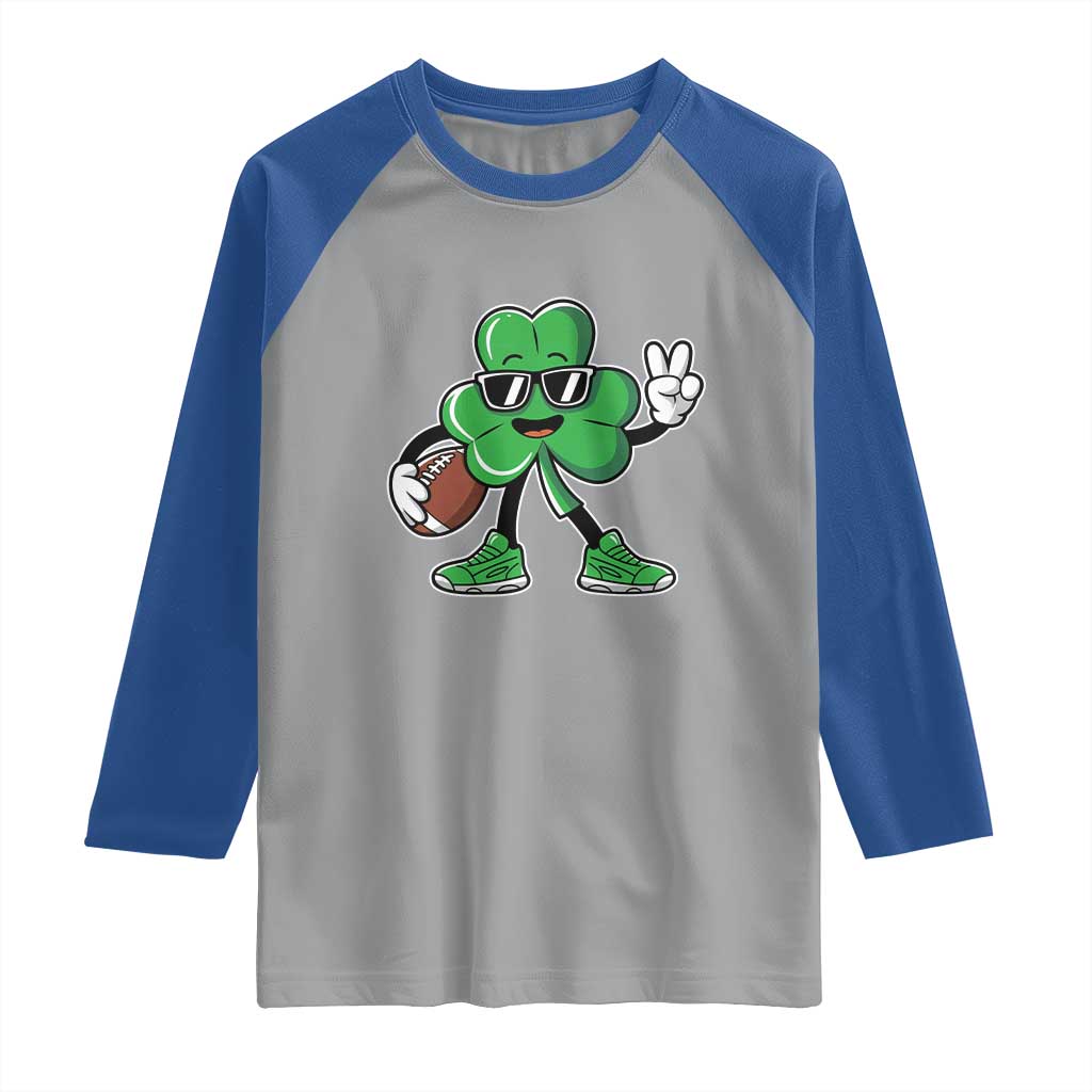 St Patrick's Day Lucky Shamrock Football Raglan Shirt Sport Lover Gift