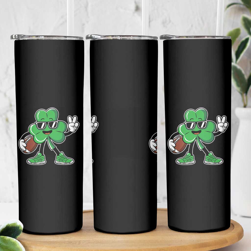 St Patrick's Day Lucky Shamrock Football Skinny Tumbler Sport Lover Gift