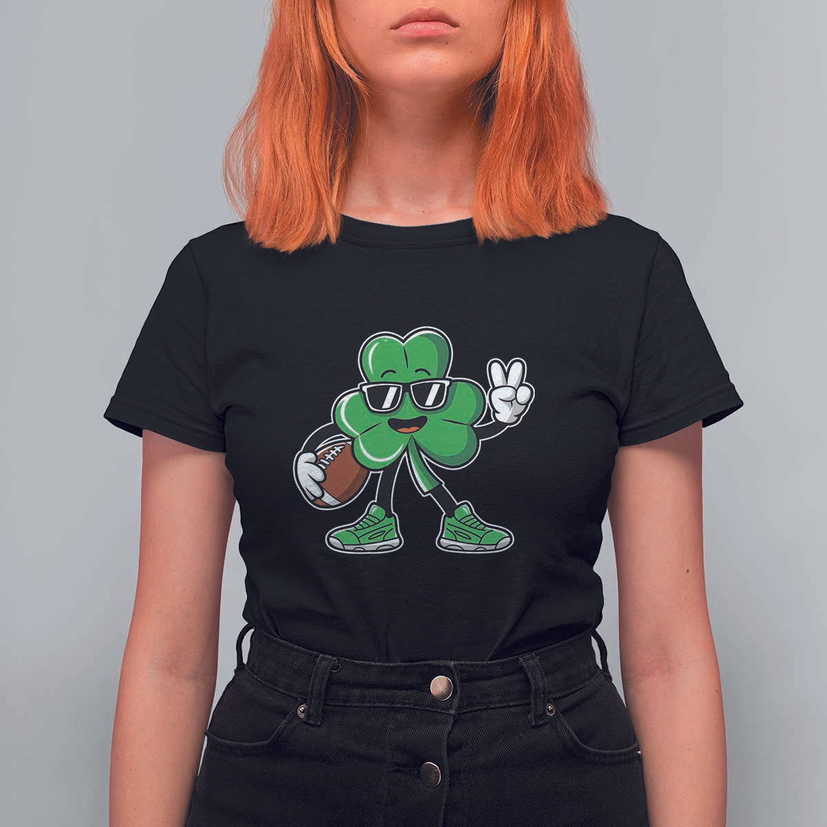St Patrick's Day Lucky Shamrock Football T Shirt For Women Sport Lover Gift