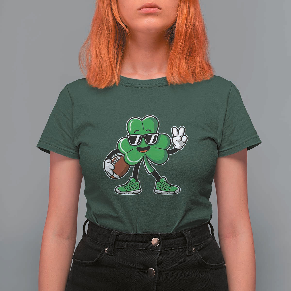 St Patrick's Day Lucky Shamrock Football T Shirt For Women Sport Lover Gift