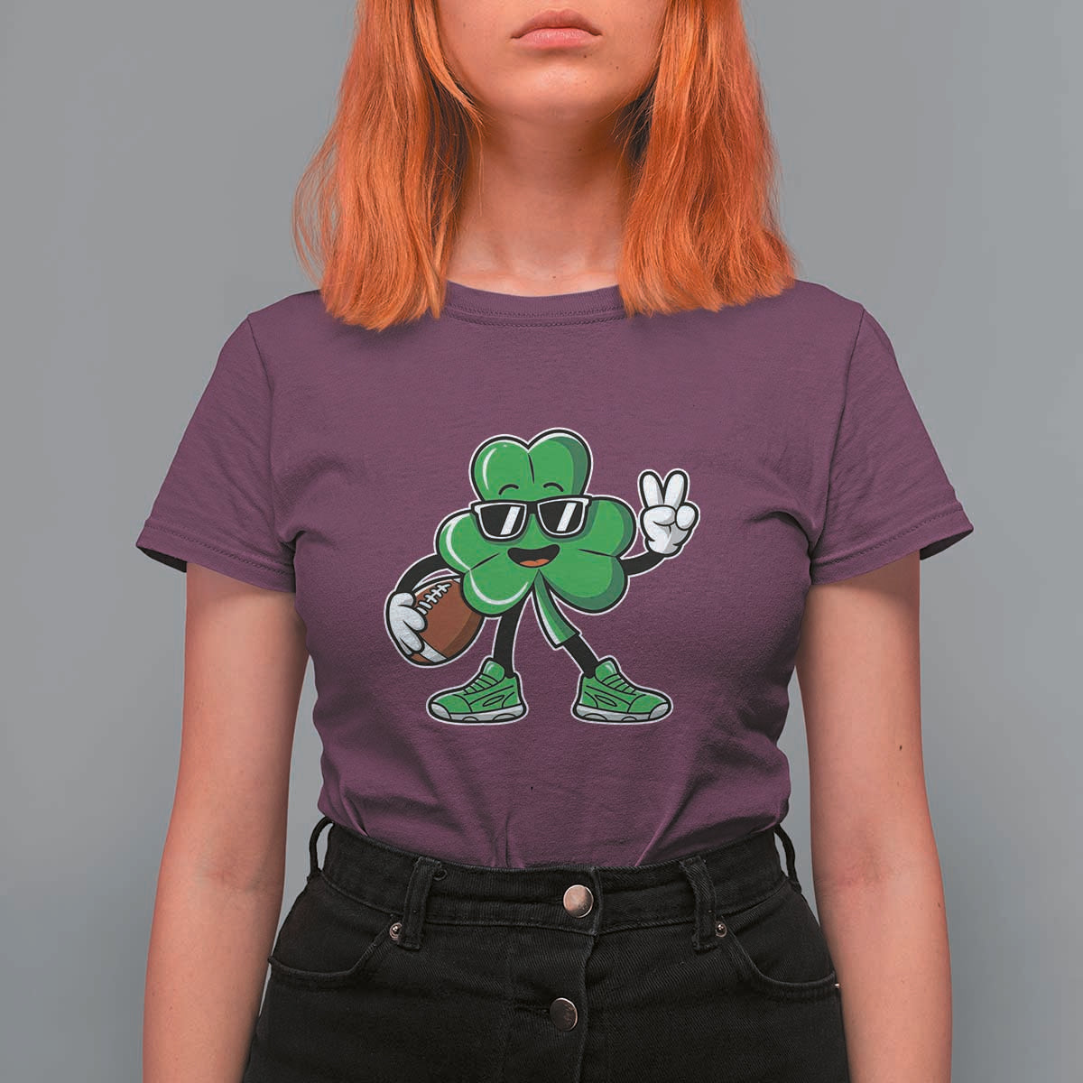 St Patrick's Day Lucky Shamrock Football T Shirt For Women Sport Lover Gift