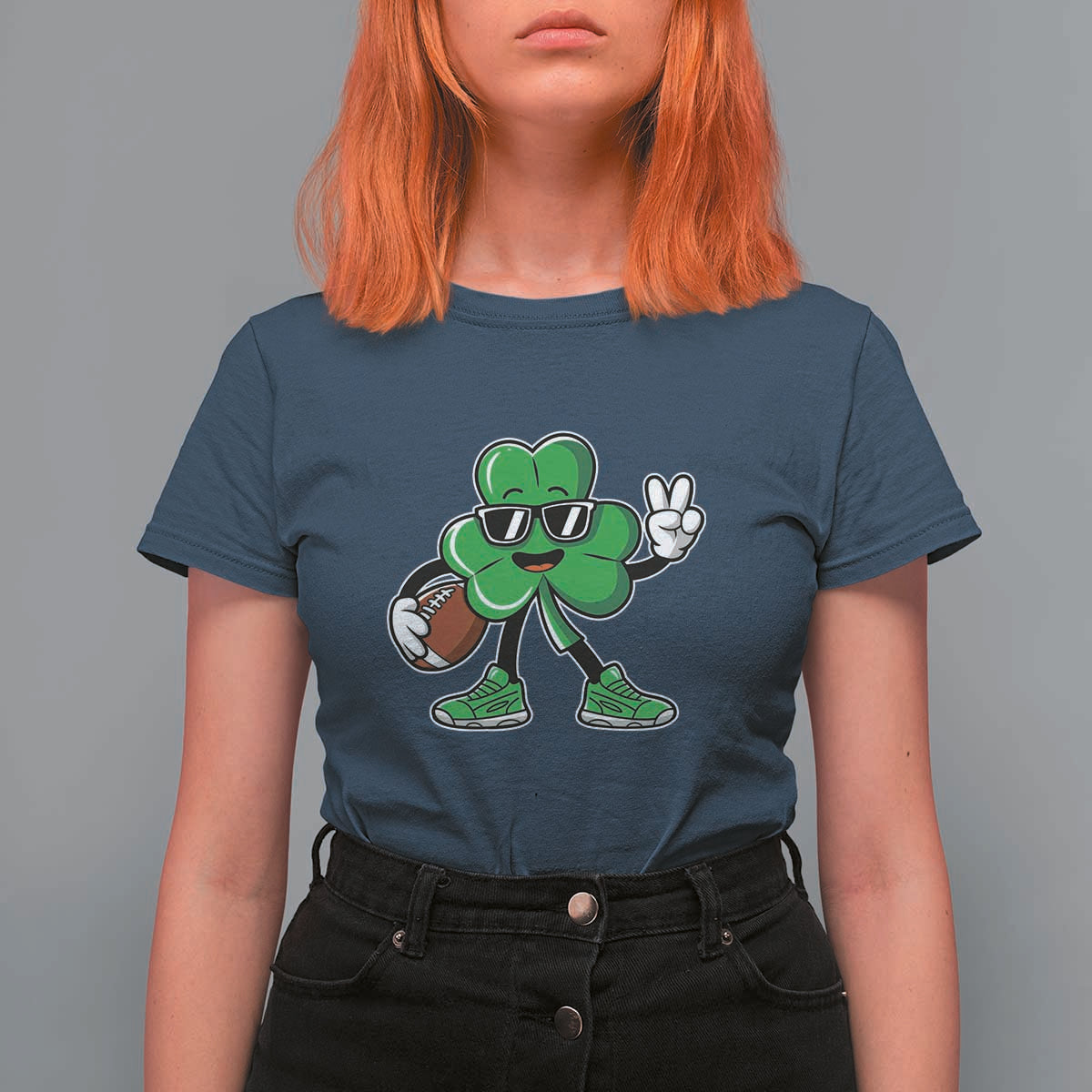 St Patrick's Day Lucky Shamrock Football T Shirt For Women Sport Lover Gift