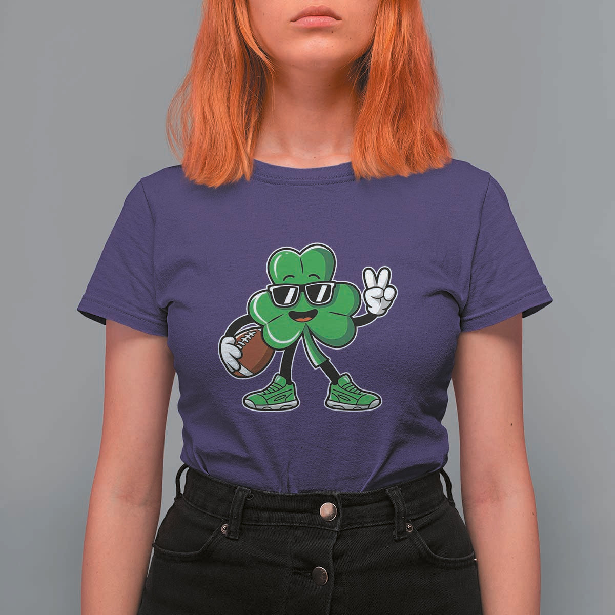 St Patrick's Day Lucky Shamrock Football T Shirt For Women Sport Lover Gift