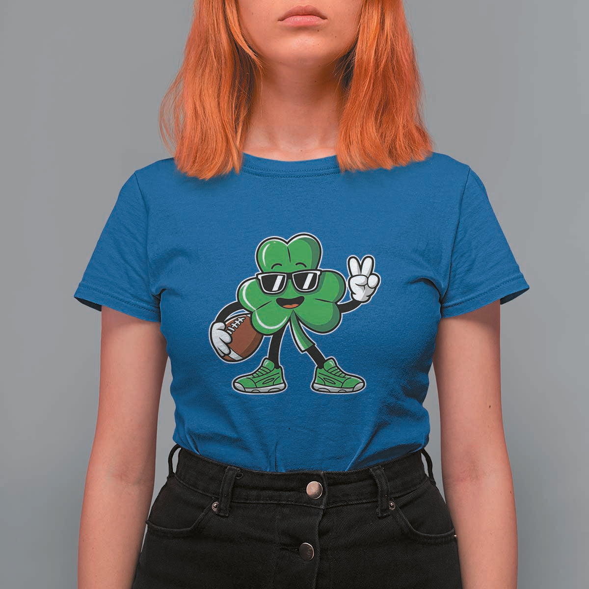 St Patrick's Day Lucky Shamrock Football T Shirt For Women Sport Lover Gift