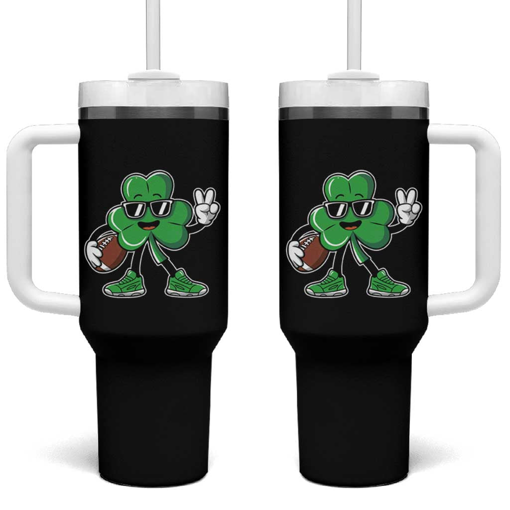 St Patrick's Day Lucky Shamrock Football Tumbler With Handle Sport Lover Gift