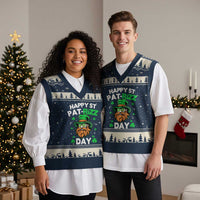 Happy St Pat Rizz Day V-Neck Knit Sweater Vest Funny St. Patrick's Day Leprechaun - Wonder Print Shop