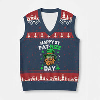 Happy St Pat Rizz Day V-Neck Knit Sweater Vest Funny St. Patrick's Day Leprechaun - Wonder Print Shop